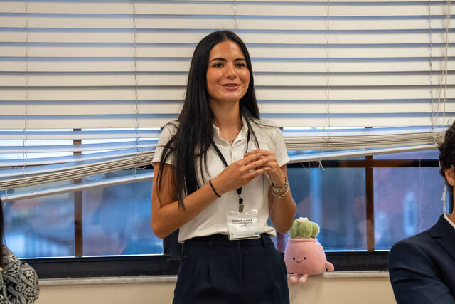 A delegate addressing her committee